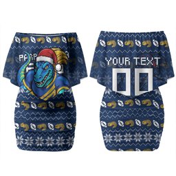 Personalized Parramatta Eels Christmas Family Matching Off Shoulder Short Dress and Hawaiian Shirt Australian Rugby Fans - Pixelated Ugly Xmas Pattern Mascot Santa