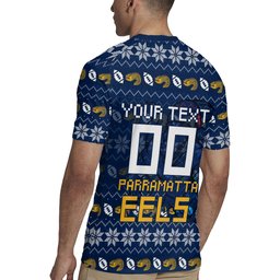 Personalized Parramatta Eels Christmas Rugby Jersey Australian Rugby Fans - Pixelated Ugly Xmas Pattern Mascot Santa