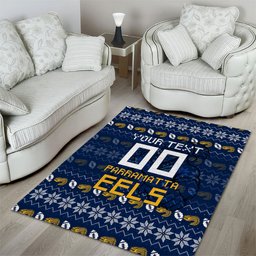 Personalized Parramatta Eels Christmas Area Rug Australian Rugby Fans - Pixelated Ugly Xmas Pattern Mascot Santa
