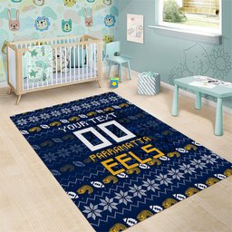 Personalized Parramatta Eels Christmas Area Rug Australian Rugby Fans - Pixelated Ugly Xmas Pattern Mascot Santa