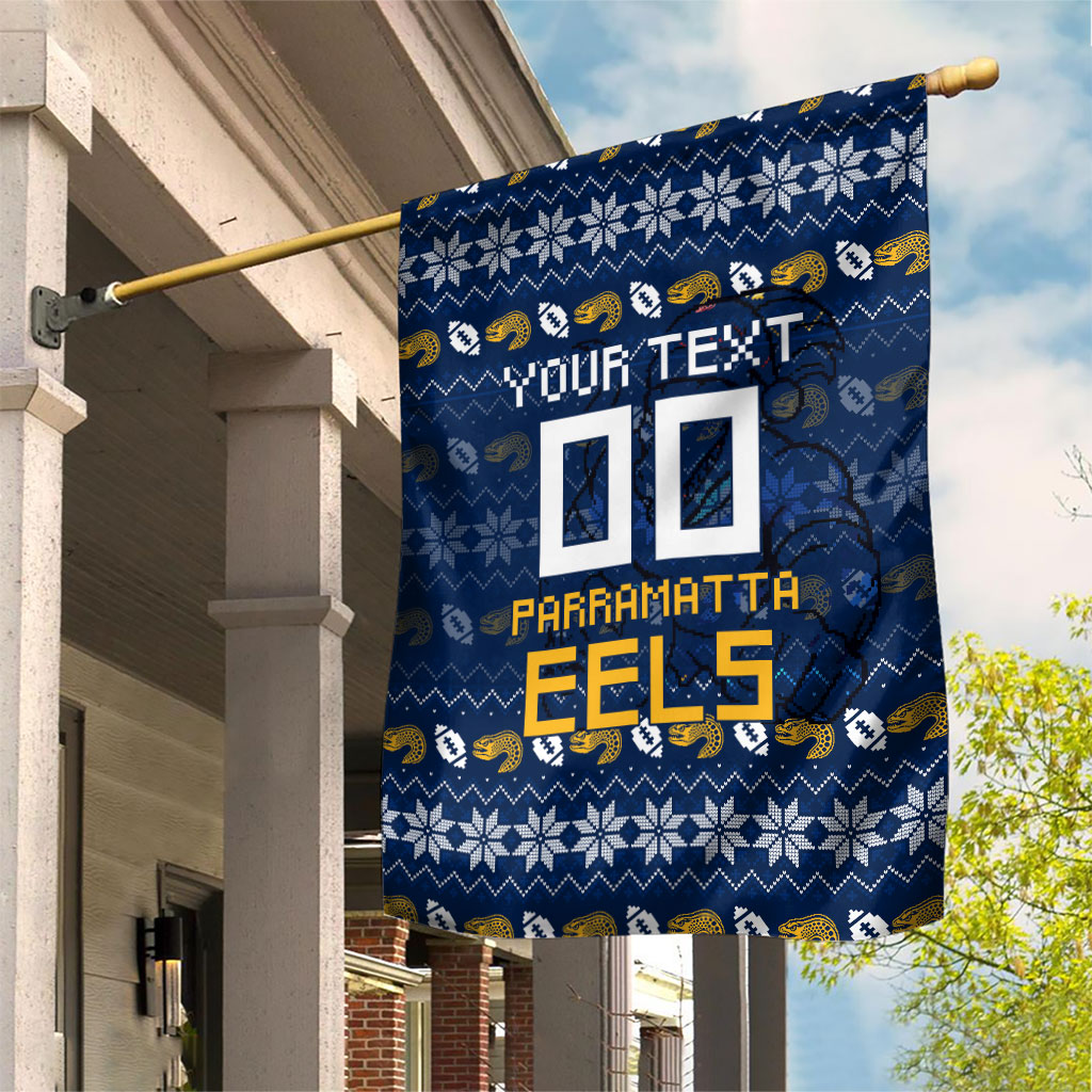 Personalized Parramatta Eels Christmas Garden Flag Australian Rugby Fans - Pixelated Ugly Xmas Pattern Mascot Santa