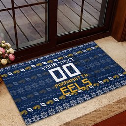 Personalized Parramatta Eels Christmas Rubber Doormat Australian Rugby Fans - Pixelated Ugly Xmas Pattern Mascot Santa