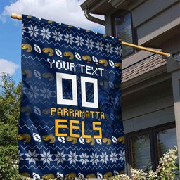 Personalized Parramatta Eels Christmas Garden Flag Australian Rugby Fans - Pixelated Ugly Xmas Pattern Mascot Santa