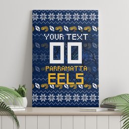 Personalized Parramatta Eels Christmas Canvas Wall Art Australian Rugby Fans - Pixelated Ugly Xmas Pattern Mascot Santa