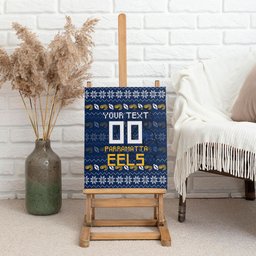 Personalized Parramatta Eels Christmas Canvas Wall Art Australian Rugby Fans - Pixelated Ugly Xmas Pattern Mascot Santa
