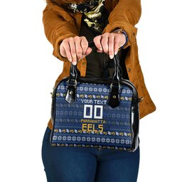 Personalized Parramatta Eels Christmas Shoulder Handbag Australian Rugby Fans - Pixelated Ugly Xmas Pattern Mascot Santa