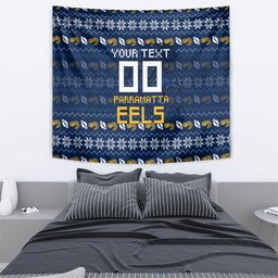 Personalized Parramatta Eels Christmas Tapestry Australian Rugby Fans - Pixelated Ugly Xmas Pattern Mascot Santa