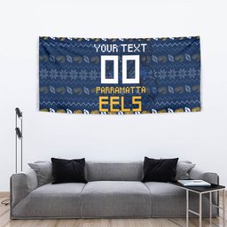 Personalized Parramatta Eels Christmas Tapestry Australian Rugby Fans - Pixelated Ugly Xmas Pattern Mascot Santa