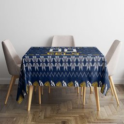 Personalized Parramatta Eels Christmas Tablecloth Australian Rugby Fans - Pixelated Ugly Xmas Pattern Mascot Santa