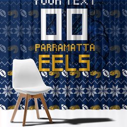 Personalized Parramatta Eels Christmas Window Curtain Australian Rugby Fans - Pixelated Ugly Xmas Pattern Mascot Santa