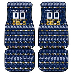 Personalized Parramatta Eels Christmas Car Mats Australian Rugby Fans - Pixelated Ugly Xmas Pattern Mascot Santa