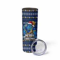 Personalized Parramatta Eels Christmas Skinny Tumbler Australian Rugby Fans - Pixelated Ugly Xmas Pattern Mascot Santa