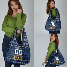Personalized Parramatta Eels Christmas Grocery Bag Australian Rugby Fans - Pixelated Ugly Xmas Pattern Mascot Santa