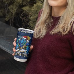 Personalized Parramatta Eels Christmas Tumbler Cup Australian Rugby Fans - Pixelated Ugly Xmas Pattern Mascot Santa