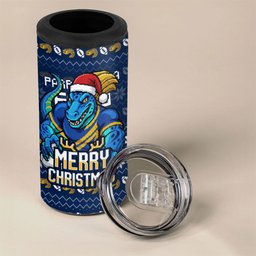 Personalized Parramatta Eels Christmas 4 in 1 Can Cooler Tumbler Australian Rugby Fans - Pixelated Ugly Xmas Pattern Mascot Santa