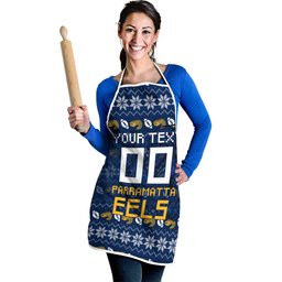 Personalized Parramatta Eels Christmas Apron Australian Rugby Fans - Pixelated Ugly Xmas Pattern Mascot Santa