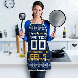 Personalized Parramatta Eels Christmas Apron Australian Rugby Fans - Pixelated Ugly Xmas Pattern Mascot Santa
