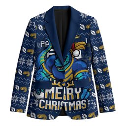 Personalized Parramatta Eels Christmas Blazer Australian Rugby Fans - Pixelated Ugly Xmas Pattern Mascot Santa