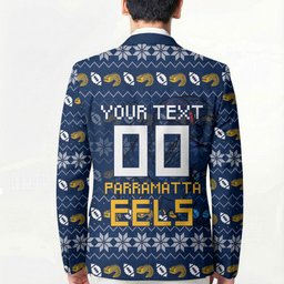 Personalized Parramatta Eels Christmas Blazer Australian Rugby Fans - Pixelated Ugly Xmas Pattern Mascot Santa