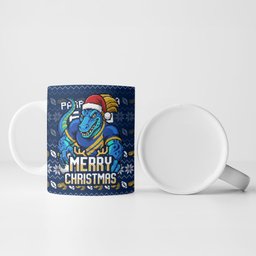 Personalized Parramatta Eels Christmas Ceramic Mug Australian Rugby Fans - Pixelated Ugly Xmas Pattern Mascot Santa