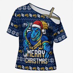 Personalized Parramatta Eels Christmas Cross Shoulder Shirt Australian Rugby Fans - Pixelated Ugly Xmas Pattern Mascot Santa