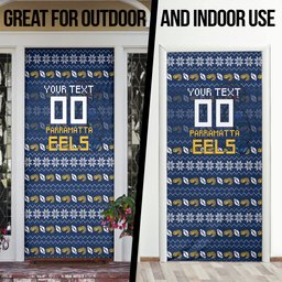 Personalized Parramatta Eels Christmas Door Cover Australian Rugby Fans - Pixelated Ugly Xmas Pattern Mascot Santa