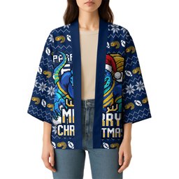 Personalized Parramatta Eels Christmas Kimono Australian Rugby Fans - Pixelated Ugly Xmas Pattern Mascot Santa