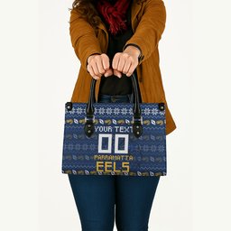 Personalized Parramatta Eels Christmas Leather Bag Australian Rugby Fans - Pixelated Ugly Xmas Pattern Mascot Santa