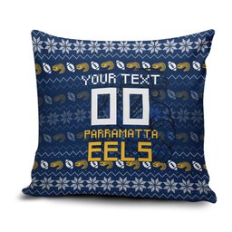 Personalized Parramatta Eels Christmas Pillow Cover Australian Rugby Fans - Pixelated Ugly Xmas Pattern Mascot Santa