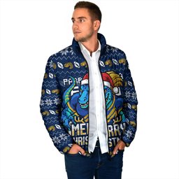 Personalized Parramatta Eels Christmas Padded Jacket Australian Rugby Fans - Pixelated Ugly Xmas Pattern Mascot Santa