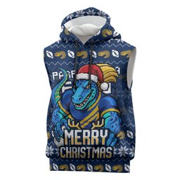 Personalized Parramatta Eels Christmas Sleeveless Hoodie Australian Rugby Fans - Pixelated Ugly Xmas Pattern Mascot Santa