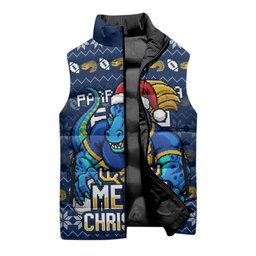Personalized Parramatta Eels Christmas Sleeveless Puffer Jacket Australian Rugby Fans - Pixelated Ugly Xmas Pattern Mascot Santa