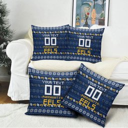 Personalized Parramatta Eels Christmas Pillow Cover Australian Rugby Fans - Pixelated Ugly Xmas Pattern Mascot Santa