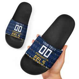 Personalized Parramatta Eels Christmas Slide Sandals Australian Rugby Fans - Pixelated Ugly Xmas Pattern Mascot Santa