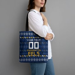 Personalized Parramatta Eels Christmas Tote Bag Australian Rugby Fans - Pixelated Ugly Xmas Pattern Mascot Santa