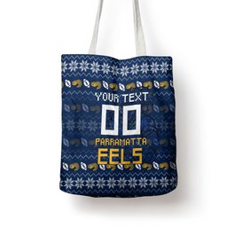 Personalized Parramatta Eels Christmas Tote Bag Australian Rugby Fans - Pixelated Ugly Xmas Pattern Mascot Santa