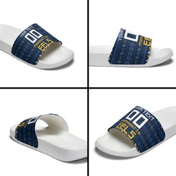 Personalized Parramatta Eels Christmas Slide Sandals Australian Rugby Fans - Pixelated Ugly Xmas Pattern Mascot Santa