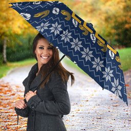 Personalized Parramatta Eels Christmas Umbrella Australian Rugby Fans - Pixelated Ugly Xmas Pattern Mascot Santa
