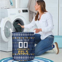 Personalized Parramatta Eels Christmas Laundry Basket Australian Rugby Fans - Pixelated Ugly Xmas Pattern Mascot Santa