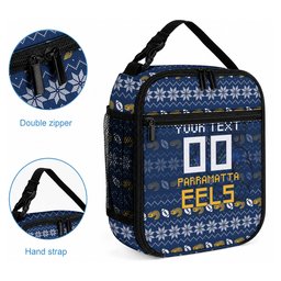Personalized Parramatta Eels Christmas Lunch Bag Australian Rugby Fans - Pixelated Ugly Xmas Pattern Mascot Santa