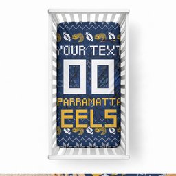 Personalized Parramatta Eels Christmas Baby Bed Cover Australian Rugby Fans - Pixelated Ugly Xmas Pattern Mascot Santa