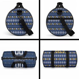 Personalized Parramatta Eels Christmas Duffle Bag Australian Rugby Fans - Pixelated Ugly Xmas Pattern Mascot Santa