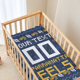 Personalized Parramatta Eels Christmas Baby Bed Cover Australian Rugby Fans - Pixelated Ugly Xmas Pattern Mascot Santa