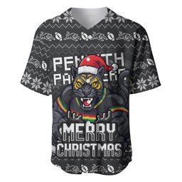 Personalized Penrith Panthers Christmas Baseball Jersey Australian Rugby Fans - Pixelated Ugly Xmas Pattern Mascot Santa