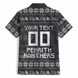 Personalized Penrith Panthers Christmas Hawaiian Shirt Australian Rugby Fans - Pixelated Ugly Xmas Pattern Mascot Santa