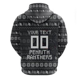 Personalized Penrith Panthers Christmas Hoodie Australian Rugby Fans - Pixelated Ugly Xmas Pattern Mascot Santa