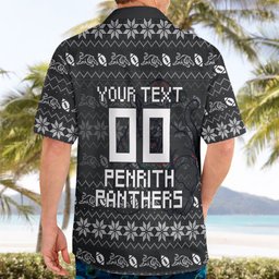 Personalized Penrith Panthers Christmas Hawaiian Shirt Australian Rugby Fans - Pixelated Ugly Xmas Pattern Mascot Santa