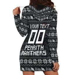 Personalized Penrith Panthers Christmas Hoodie Dress Australian Rugby Fans - Pixelated Ugly Xmas Pattern Mascot Santa