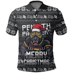 Personalized Penrith Panthers Christmas Polo Shirt Australian Rugby Fans - Pixelated Ugly Xmas Pattern Mascot Santa