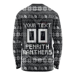 Personalized Penrith Panthers Christmas Long Sleeve Shirt Australian Rugby Fans - Pixelated Ugly Xmas Pattern Mascot Santa